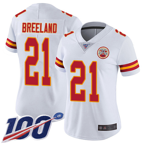 Women Kansas City Chiefs #21 Breeland Bashaud White Vapor Untouchable Limited Player 100th Season Football Nike NFL Jersey->women nfl jersey->Women Jersey